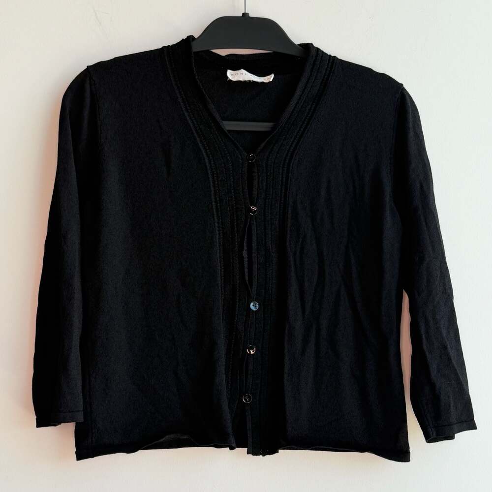 Doncaster Black Pintuck V-Neck Button-Up Cardigan